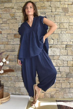 Tasha Cushion Cotton Sia Barrel Pant Navy